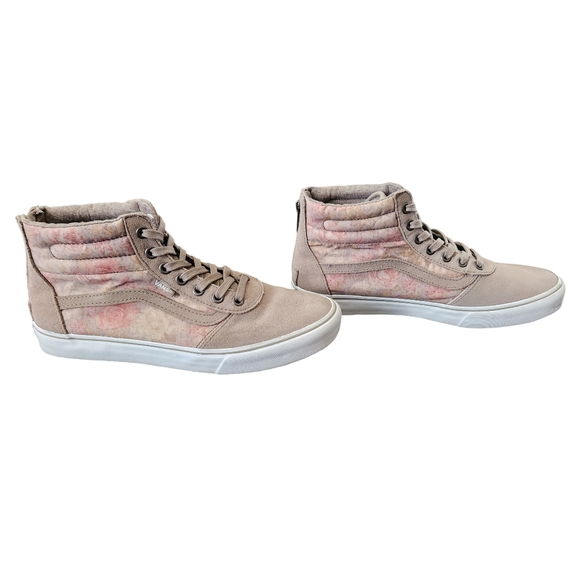 Vans Women's Sk8 Hi High Top Sneakers Beige and Pink Floral Zip Closure Shoes/ 8 - Picture 5 of 10